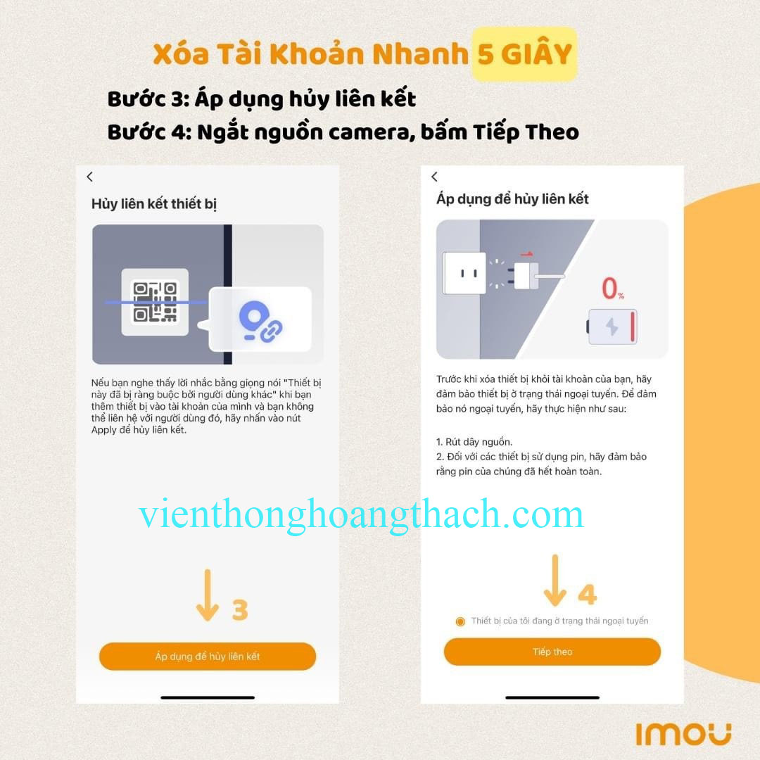 xoá tài khoản camera imou