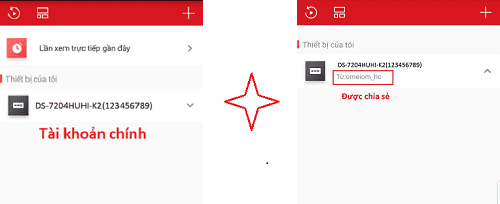 tài khoản chính và được share thiêt bị
