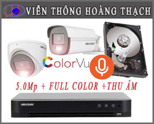 Bộ 14 camera Hikvision 5Mp Full Color có Ghi Âm
