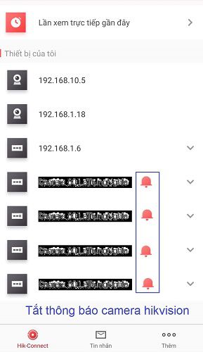 tắt thông báo camera hikvision với hik-connect