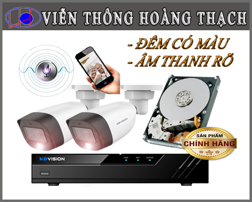 Bộ 2 CAMERA KBVISION 2.0MP Full Color Tích hợp micro
